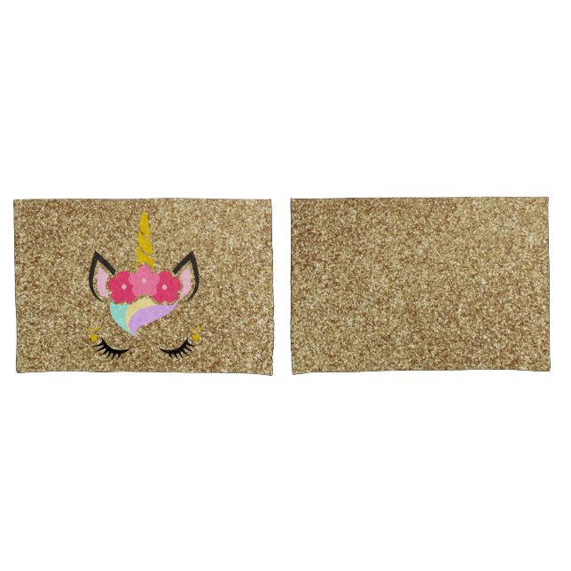 Capas de Travesseiro Glitter Dourado do Unicorn pe (Frente - conjunto)