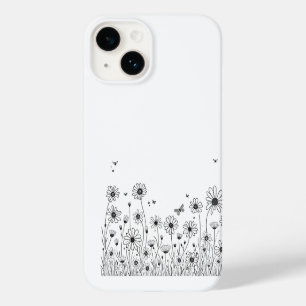 Capas para iPhone 14 Flor Silvestre Preta e Branca