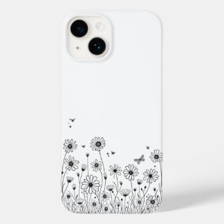 Capas para iPhone 14 Flor Silvestre Preta e Branca