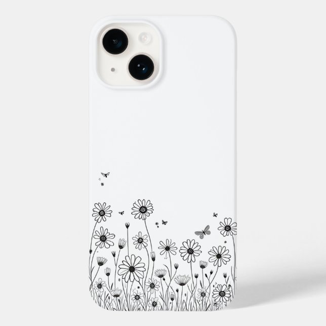 Capas para iPhone 14 Flor Silvestre Preta e Branca (Verso)