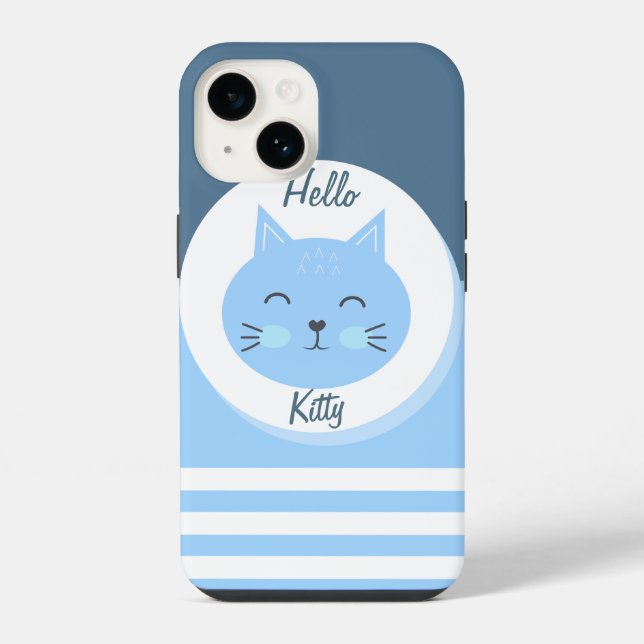 Capas para iPhone 14 Hello Kitty Cor Branco & Azul (Verso)