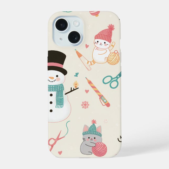 Capas para iPhone 15 - Boneco de neve de gato (Verso)