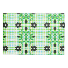 Capas Travesseiros Flores Com Xadrez Azul E Verde