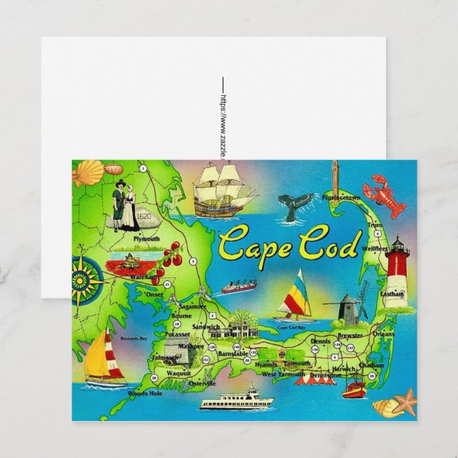 Cape Cod Cartão Postal Ilustrado (Frente/Verso)