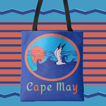 Cape May NJ Seagull Ocean Waves and Sun Large Tote