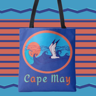 Cape May NJ Seagull Ocean Waves and Sun Large Tote