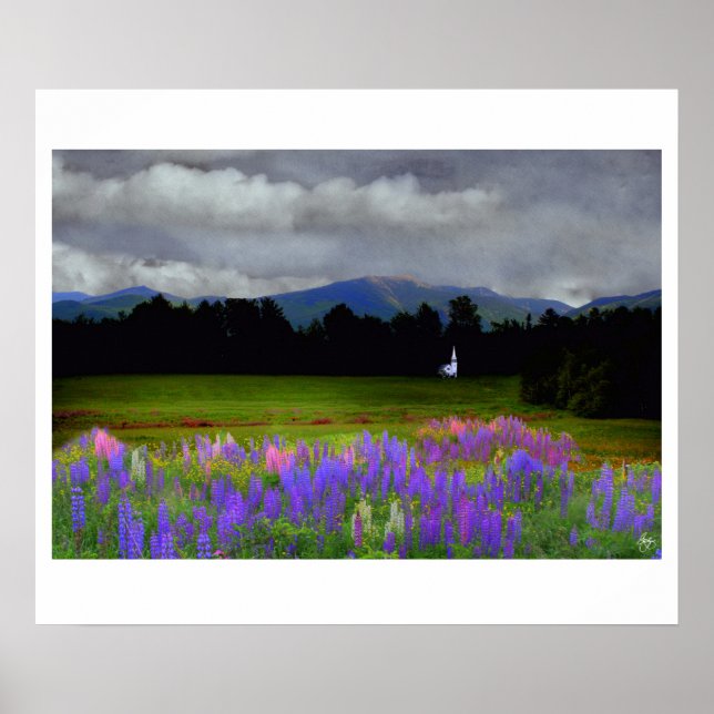 Capela na Poster da Paisagem de Lupine (Frente)