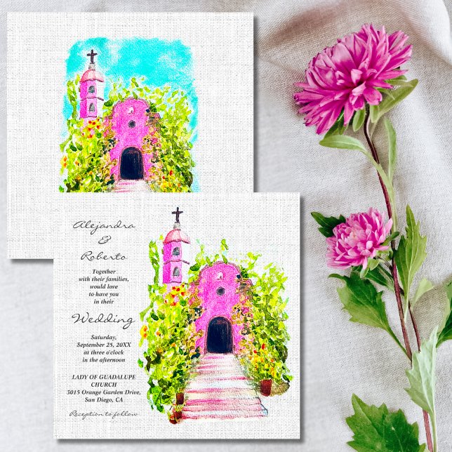Capela Rosa Watercolor Convite Para Casamento Mexi (Criador carregado)