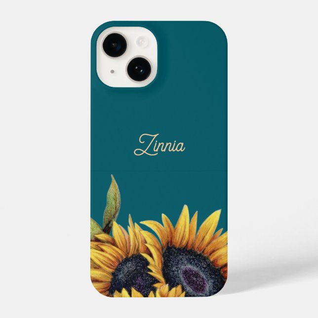 Capinha de Celular Girassol Azul Teal Moderno Mini (Verso)