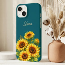 Capinha de Celular Girassol Azul Teal Moderno Mini