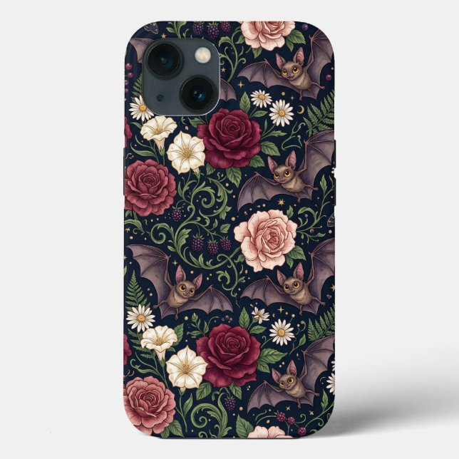 Capinha de iPhone 13 Bats Roses Gothic (Verso)