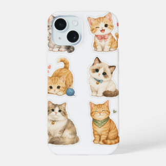 Capinha de iPhone 15 com Padrão de Adesivos de Gat