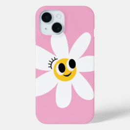 Capinha de IPhone 15 Margarida Branca Fofa Rosa