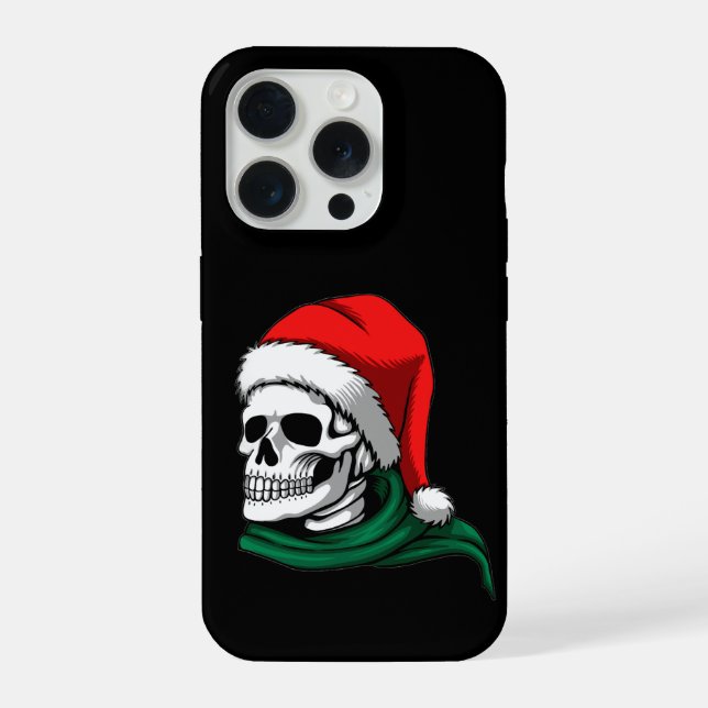 Capinha de iPhone 15 Pro Caveira Natalina Engraçad (Verso)