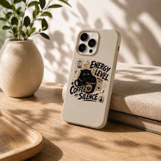 Capinha de iPhone 15 Pro Gato Preto Engraçado Café