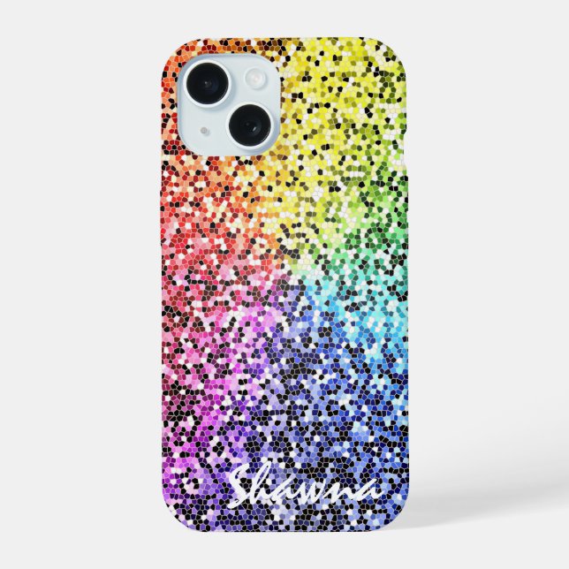 Capinha de iPhone Arco-Íris com Brilho Personaliza (Verso)