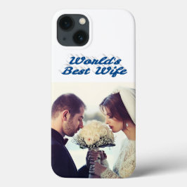 Capinha de iPhone azul mar com foto da esposa