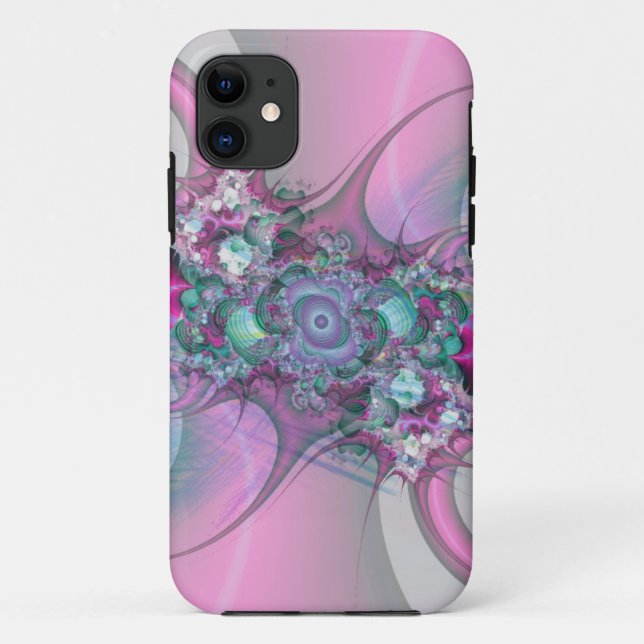 capinha de iphone com arte fractal rosa pastel (Verso)