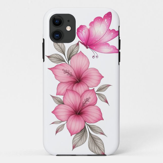 capinha de iphone com flores rosa (Verso)