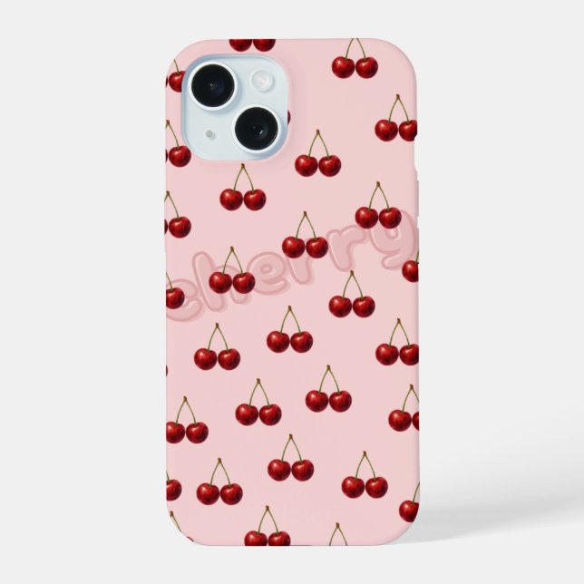 Capinha de iPhone com Padrão de Cereja (Verso)