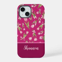 Capinha de iPhone com Tulipas Rosas e Laços
