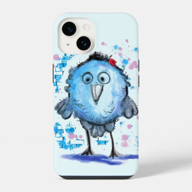 Capinha de iPhone Engraçada Pequeno Pássaro Azul (Verso)