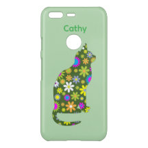 Capinha de iPhone Gato Floral Botânico Chic