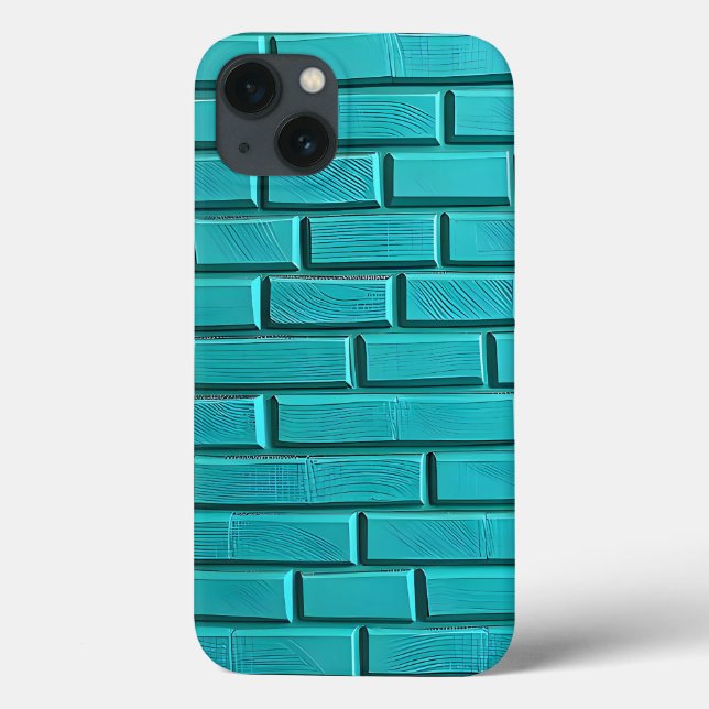 Capinha de iPhone Parede de Tijolo Azul Turquesa D (Verso)