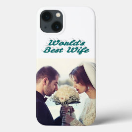 Capinha de iPhone verde com foto da esposa