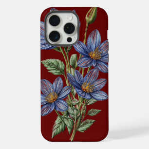 Capinha de telefone com esboço de flor azul em fun