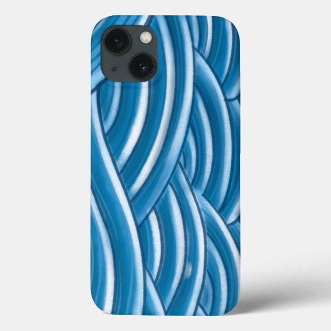 Capinha de Telefone com Ondas Abstratas Azuis e Pa (Verso)