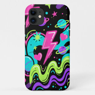Capinha de Telefone com Padrão Neon Doodle em Pret