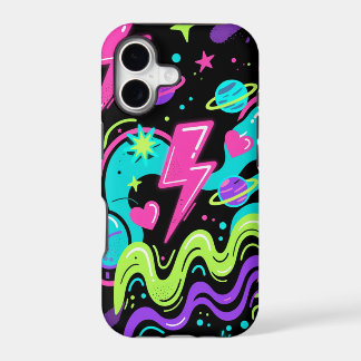 Capinha de Telefone com Padrão Neon Doodle em Pret
