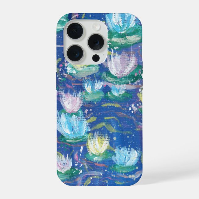 Capinha de telefone com pintura de nenúfares azuis (Verso)