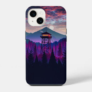 Capinha de telefone com torre de vigia na montanha