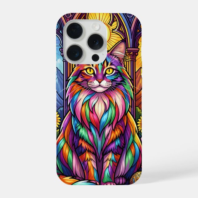 capinha de telefone de gato de arco-íris colorido (Verso)