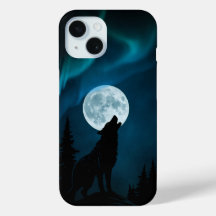 Capinha de Telefone Lua Cheia Lobo Uivando Aurora