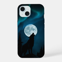 Capinha de Telefone Lua Cheia Lobo Uivando Aurora