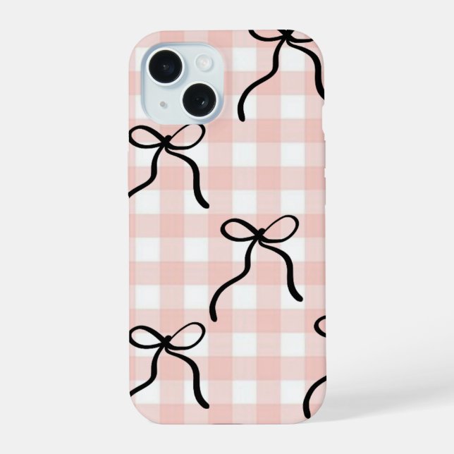 Capinha de telefone rosa com laços pretos (Verso)