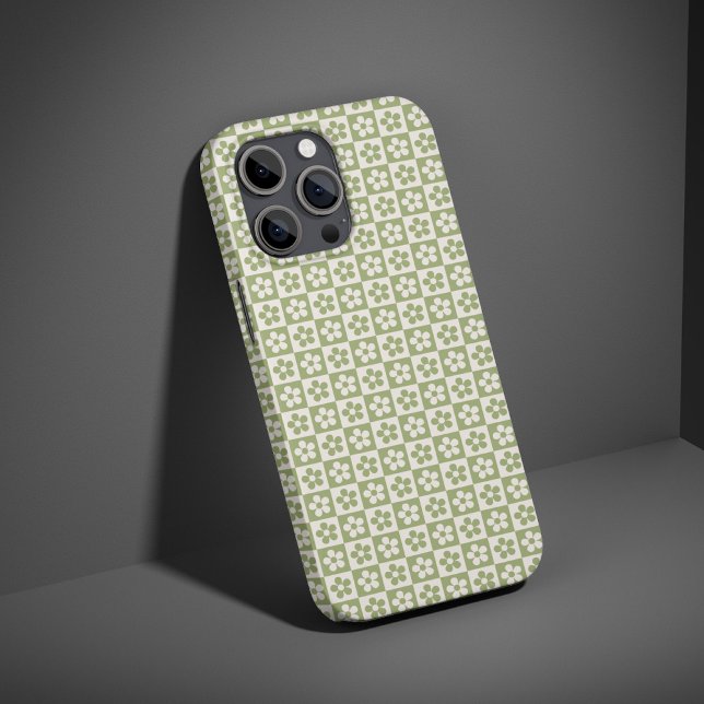 Capinha de telefone xadrez verde floral para mulhe (Green Floral Checkered Tough Phone Case – Gift for Women, Girls, Grandma, Aunt, & Best Friends)