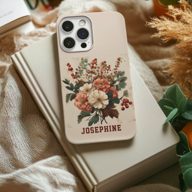 Capinha Resistente para iPhone 14 Flores Retrô Per (birthday gift for women, christmas gift for her, graduation gift for women, gift for mom, grandma)