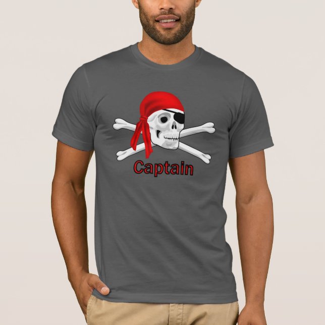 Capitão Pirate Skull & Bones Mens Camiseta Preta (Frente)