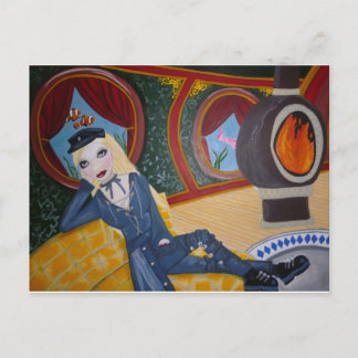 Capitão próximo do submarino Steampunk - cartão po