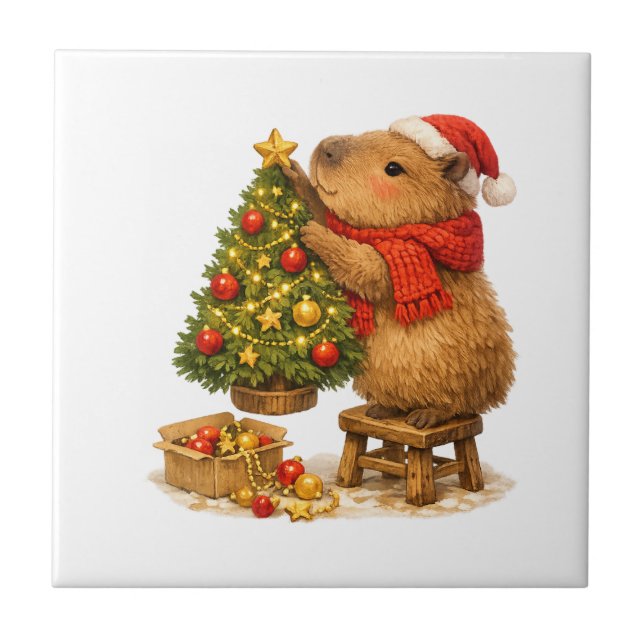 Capivara de Natal Decorando a Árvore (Frente)