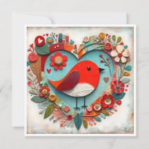 Caprichoso Red Robin Bird Heart em mídia mista