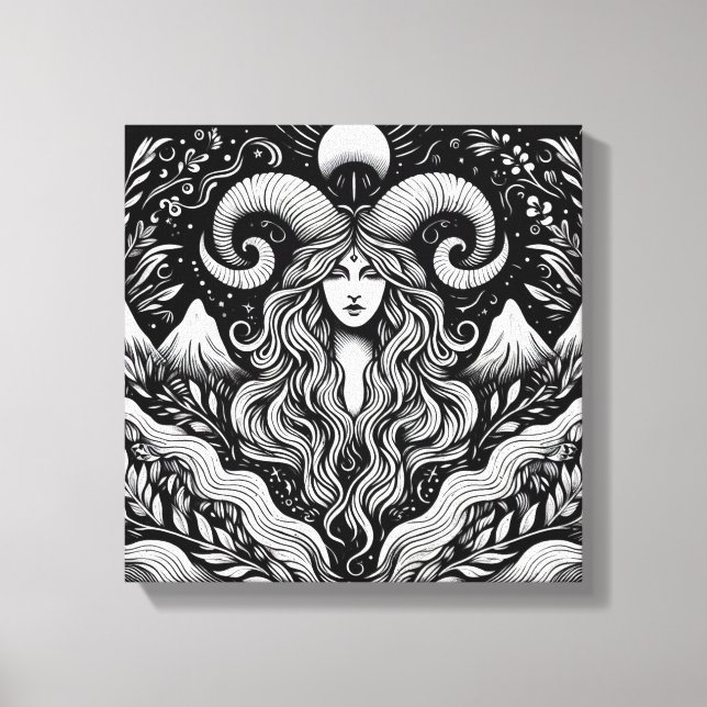 Capricorn Goddess Etching Canvas Wall Art (Frente)