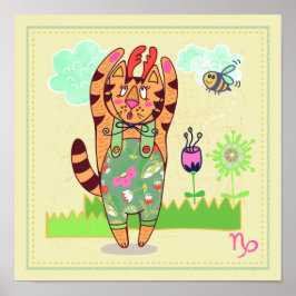 Capricórnio Cat Zodiac Nursery Impressão