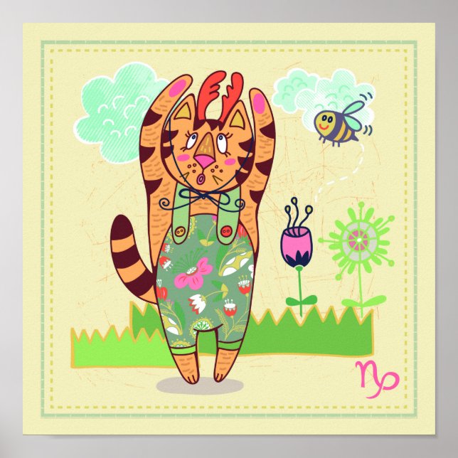 Capricórnio Cat Zodiac Nursery Impressão (Frente)