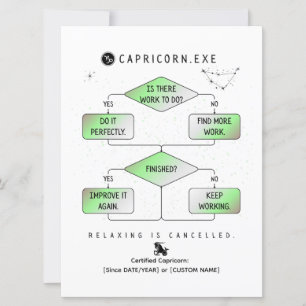 Capricórnio Fluxograma Funny Zodiac Humor (colorid