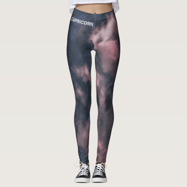 Capricórnio Zodiac Pink Clouds Leggings (Frente)